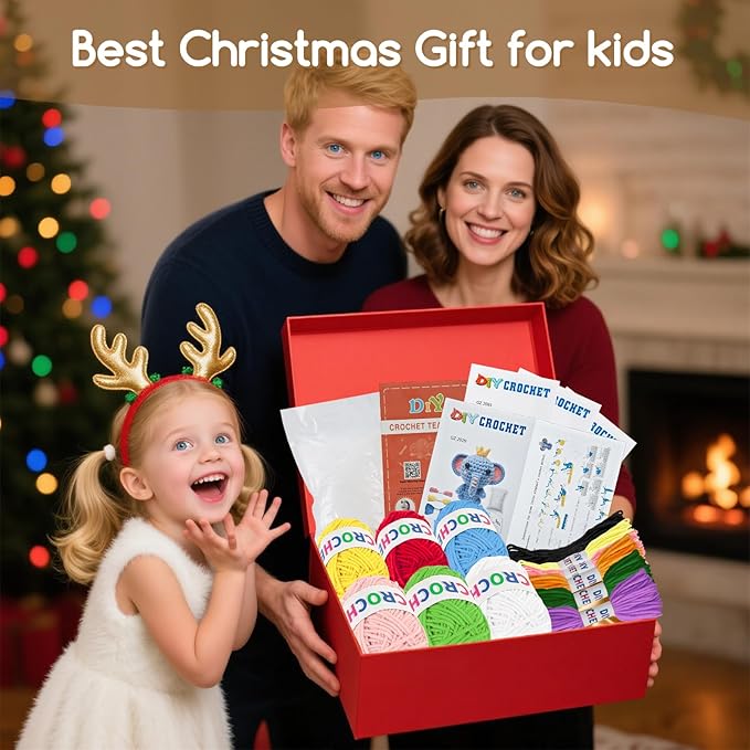 Flashbee Crochet Kit for Beginners Kids: 6pcs Cute Animal Crochet Set, Christmas Gifts for 8-12 Years Old Girls, Easy to Learn Knitting Kit with Step-by-Step Video Tutorials & Clear Instructions