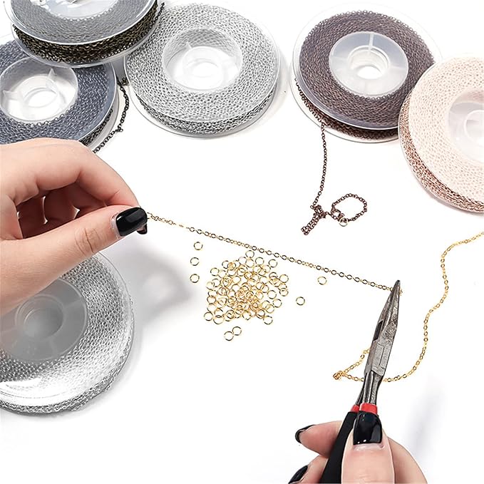 St.Kunkka 78.74 Feet/24M Jewelry Making Chain Kit, Link Cable Chain Roll 2mm with 240Pcs Jump Rings and 80Pcs Lobster Clasps in 8 Colors for DIY Necklace Earring and Bracelet Crafts