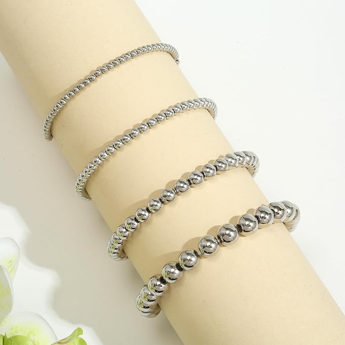 Silver Beads 1100 Pcs Smooth Round 3/4/6/8mm Silver Filled Beads for Bracelet Jewelry Making
