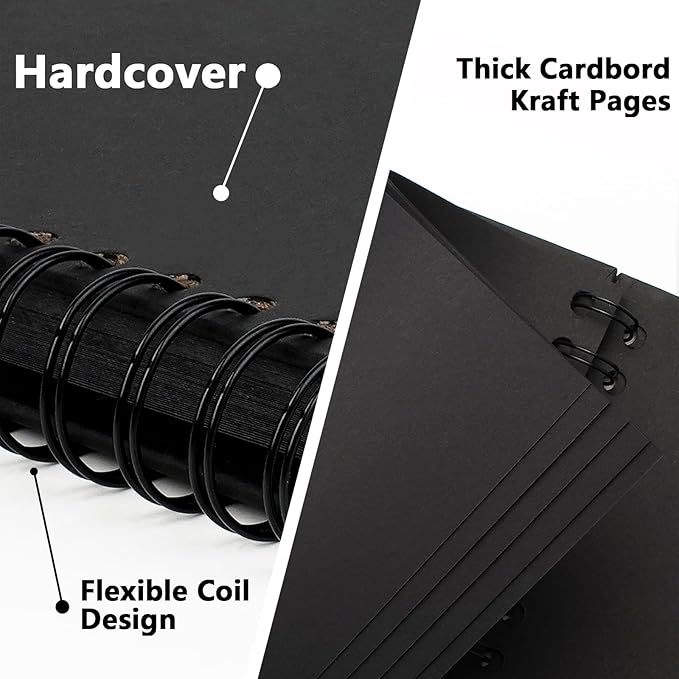 10 x 10 Inch DIY Scrapbook Photo Album Hardcover Kraft Blank Page Acid-Free, 40 Pages (20 Sheets) Memory Book for Wedding Anniversaries Family Baby Memories Small Scrapbooking Projects, Black