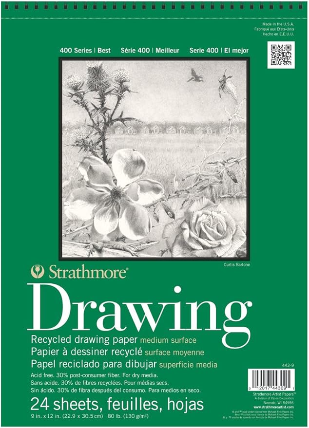 Strathmore Recycled Drawing Paper Pad Wire Bound 9"X12"-80lb, 24 Sheets -62443900