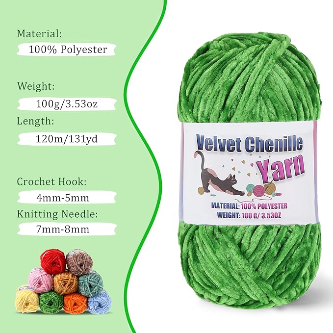 4 * 100g Fluffy Velvet Chenille Yarn for Crocheting and Knitting, Handcrafts Weaving Soft Chenille Yarn for Crocheting Clearance, Used for Making Baby Yarn Blanket, Clothes, DIY Craft (Lake Blue)
