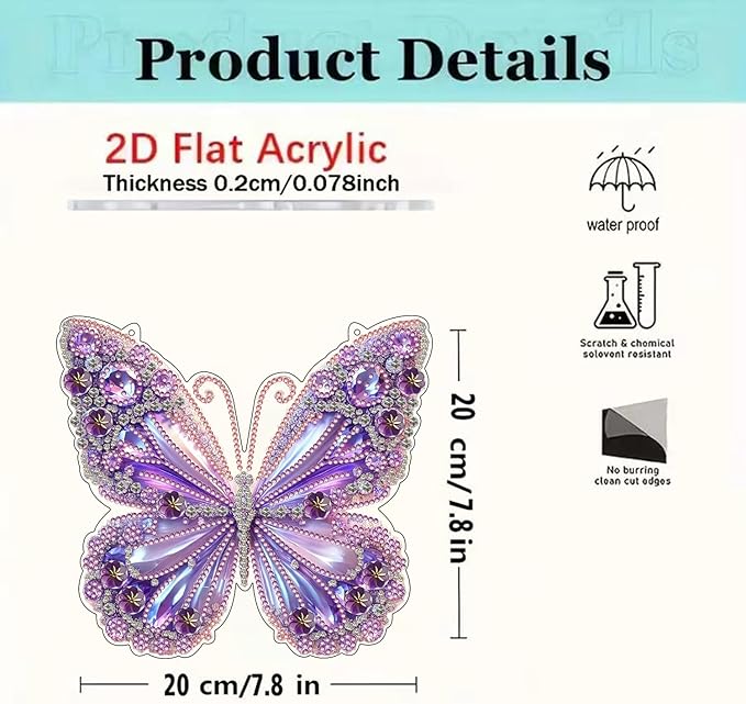 ARPADAMO Hanging Diamonds Art kit for Adult,DIY Butterfly Pendant Diamonds Painting Art Kit, 7.8x7.8 inch Acrylic Diamonds Painting Board Kit Ornament, Special Crystal Diamond Hanging Ornament