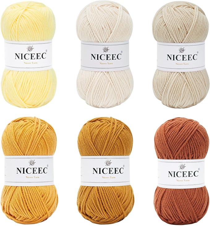 NICEEC 300g Soft Assorted Colors Yarn - Sport Weight,100% Acrylic, 4 Ply, Bonbons Yarn for Crochet & Knit, DIY Project Starter Kit for Kids or Adults(Total 870yds) - Yellow Series