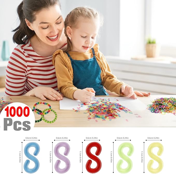 S Clips,1000 Pieces, Colorful, Loom Rubber Band Clips, Plastic Band Clips, Bracelets DIY Making Refill Kit, Connectors Refills, Loom Bracelets DIY Handicrafts, Exquisite Gadgets.