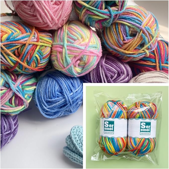 Khaki Flower 2 Pcs Crochet/Knitting Rainbow Yarn, 100% Acrylic - Soft, Multicolor Variegated Yarn for Beginners, Blanket & Mini Projects (2*48g/2*142yards)