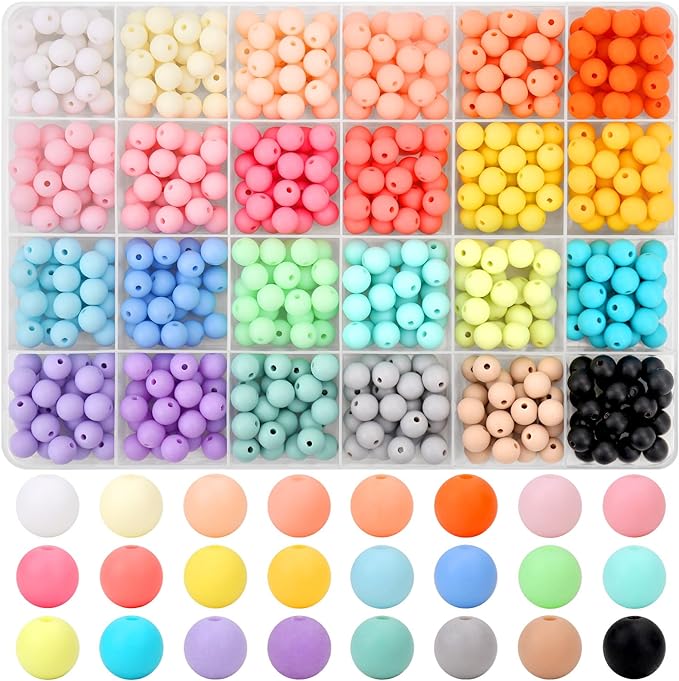 600Pcs 8mm Candy Color Matte Acrylic Round Beads, 24 Colors Assorted Plastic Bubble Gum Beads with Hole Loose Beads Bulk for Bracelets Necklace Jewelry Making DIY Crafts