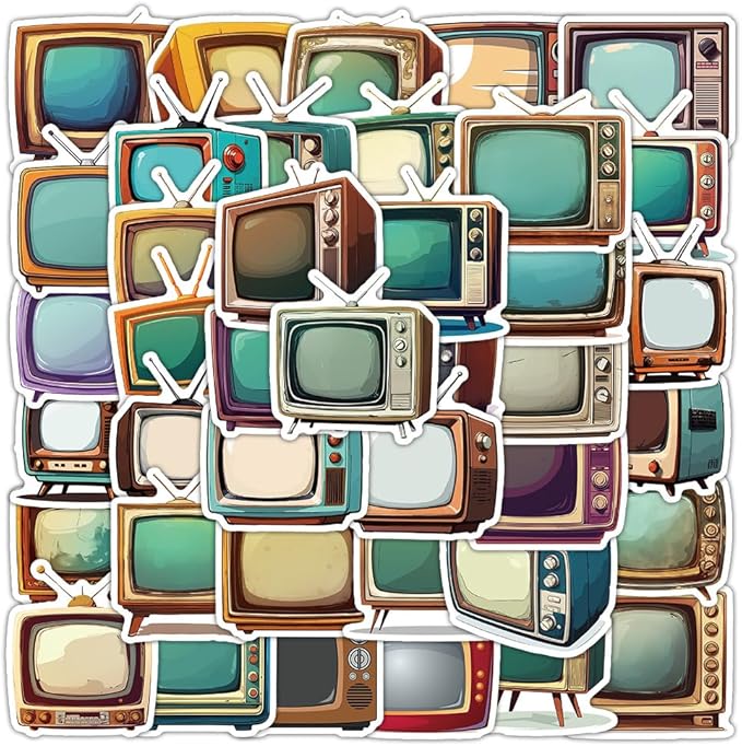 50 Pcs Retro TV Stickers, 1.5-3 Inches Vintage Television Decals, Waterproof Vinyl Stickers for Scrapbooks, Laptops, Home Decor, Ideal for Kids Adults(Television)