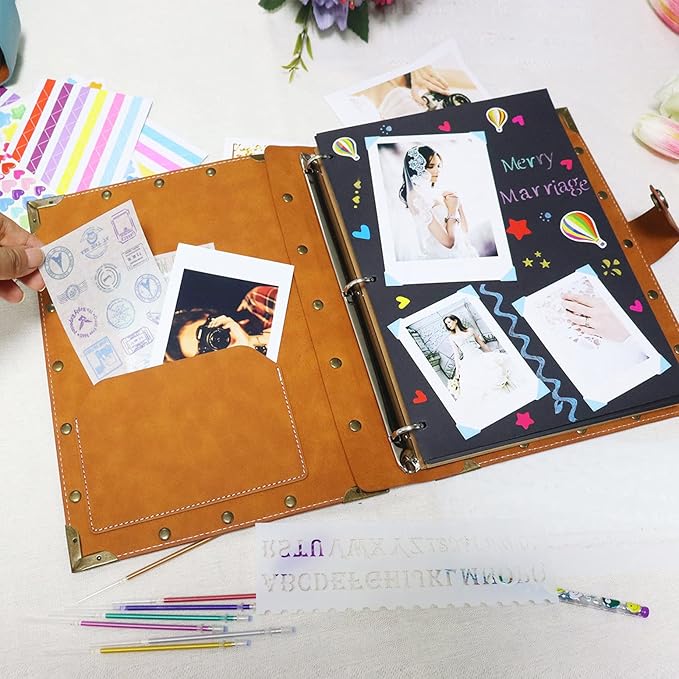 ZEEYUAN DIY Scrapbook Leather Scrap Book Photo Album 60 Pages, Mothers Day Gifts for Mom Scrapbook Photo Album Vintage Travelling Journal Scrap Book