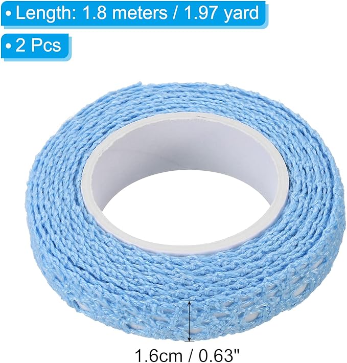 PATIKIL Lace Ribbon Self-Adhesive Lace Tape, 2 Rolls Cotton Masking Sticker for Detailing Accent Wall Decor Art, Sky Blue