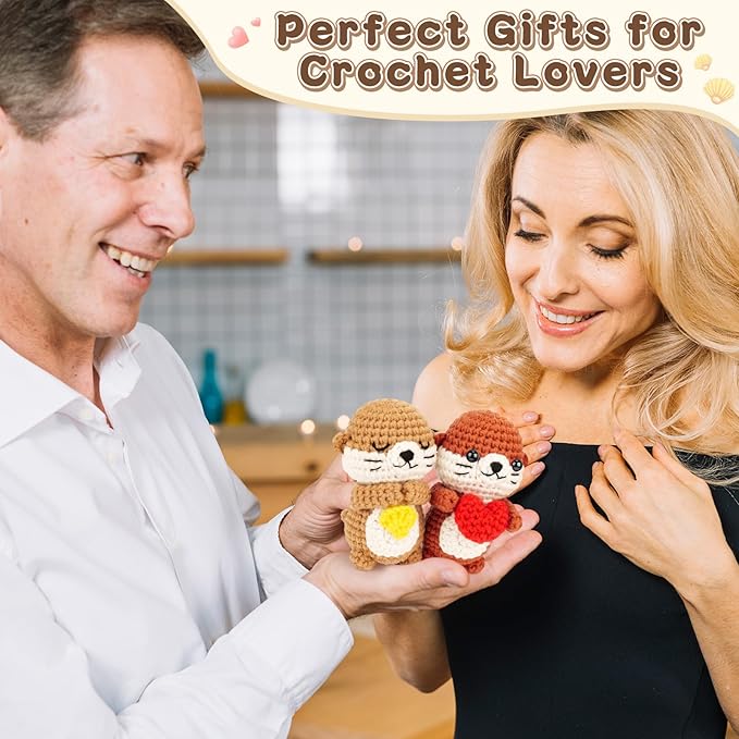 Crochet Kit for Beginners, Emotional Positive Support Crochet Gift, Otter Couple Crochet Animal Kit, Easy Crochet Kits for Adults, DIY Craft Gift Birthday, Valentine's Day, Teacher Appreciation