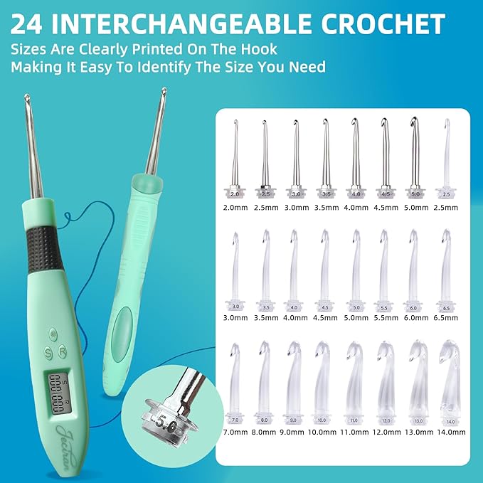 Jeciran 24 in 1 Light Up Crochet Hook Set,Lighted Crochet Hooks with Counter,Counting Crochet Hook for Stitch & Row Counter Micro Crochet Gifts with Case