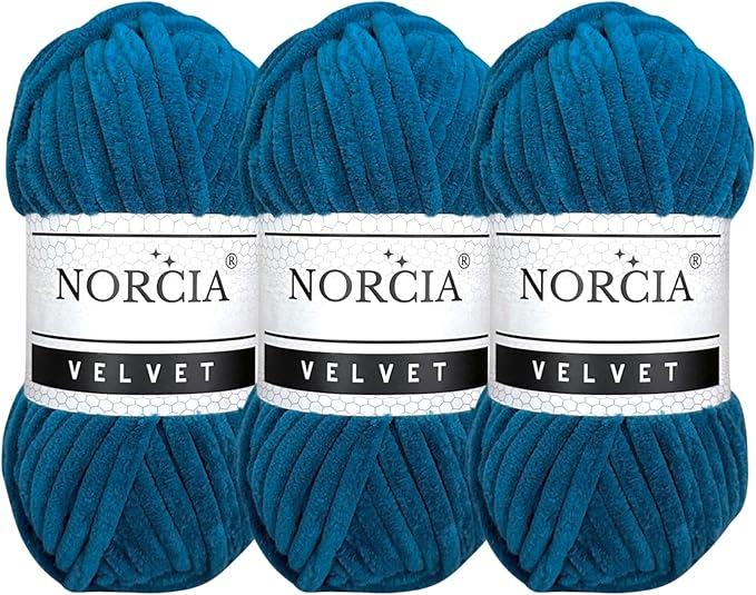 Soft Velvet Yarn Chenille Yarn for Crocheting Baby Blanket Yarn for Knitting Amigurumi Yarn Fancy Yarn for Crochet Weaving Craft (Mykonos Blue, 3 Skeins)