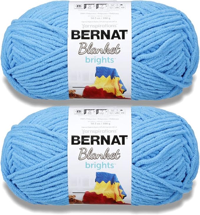 Bernat Blanket Brights Busy Blue Yarn - 2 Pack of 300g/10.5oz - Polyester - 6 Super Bulky - 220 Yards - Knitting/Crochet