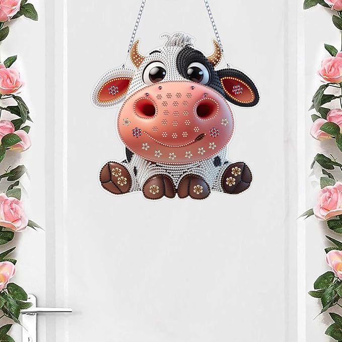 VODAPYC Cow Diamond Painting Acrylic Hanging Kits for Adults, DIY Double Sided Special Shaped Diamonds Art Window Pendant Ornament for Home Decor(Cute Cow)