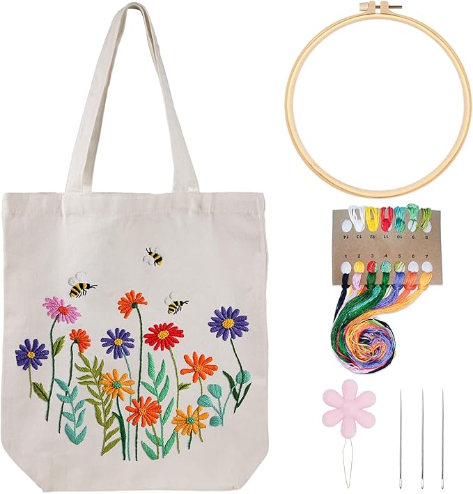 louise maelys canvas tote bag embroidery kit for beginners,cross stitch kits for adults,arts crafts needlepoint women shopping reusable grocery bags