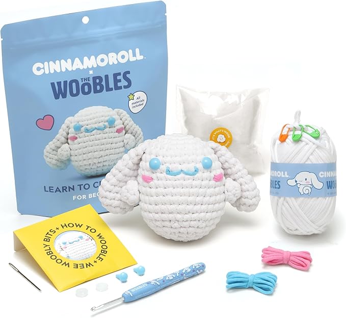The Woobles Hello Kitty Crochet Kit - Beginners Wooble Crochet Animal Kit Crafts with Easy Peasy Yarn as seen on Shark Tank - with Step-by-Step Video Tutorials (Cinnamoroll)