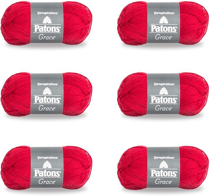 Patons Grace Cardinal Yarn - 6 Pack of 1.75oz/50g - Cotton - 3 DK - 136 Yards - Knitting/Crochet
