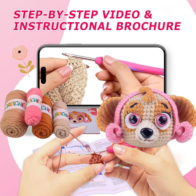 Crochet Kit for Beginners Adults -Animals Start Crotcheting - Perfect Amigurumi Knitting Learn to Kit for Adult with Stitch by Stitch Video Tutorials,Holiday Christmas Gift.