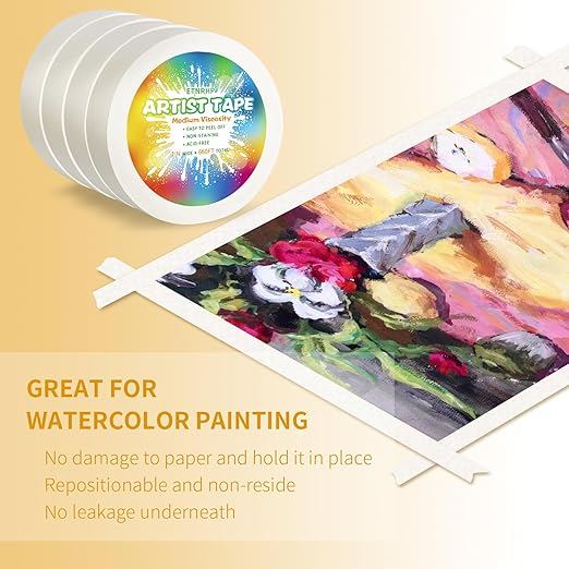 4 Packs White Art Tape Medium Tack Artist Masking Tape Paper Acid Free Tape Watercolor Painters Tape Artists Tape for Drafting Art Watercolor Painting Canvas Framing, 1 inch Wide 660FT Long