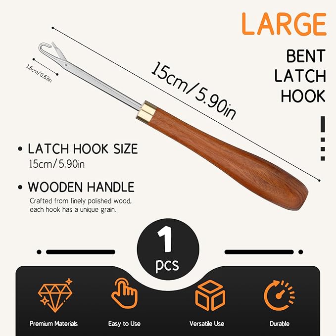 Giwrmu Latch Hook Tool, Wooden Latch Hooks, Latch Hook Crochet Needle for Carpet Making, Hair Extension and Yarn Craft