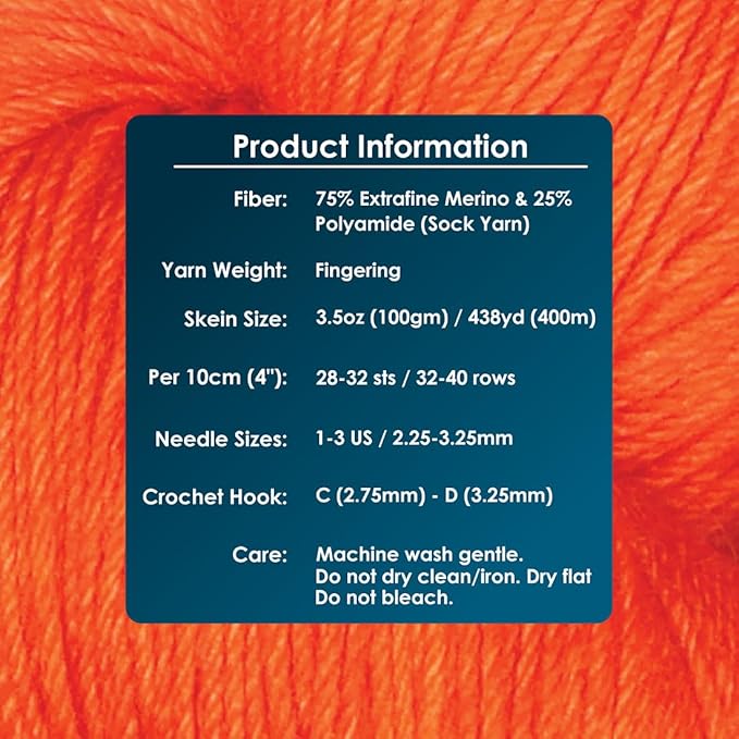 KnitPro Symfonie Fingering Weight Hand Dyed Semi-Solid Yarn Skein | Extra Fine Merino Wool & Polyamide Blend for Knitting & Crocheting, Oeko-TEX Certified 400m, 100g | Terra Tangerine
