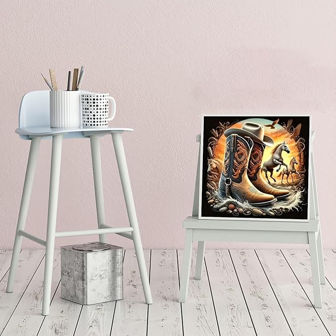 CZYWJMEI 5D Diamond Painting Kits for Adults Beginners,DIY Cowboy Boots Diamond Art,Full Round Drill Diamond Dot Gem Art Kits,Home Wall Decor 13.7x13.7 Inch
