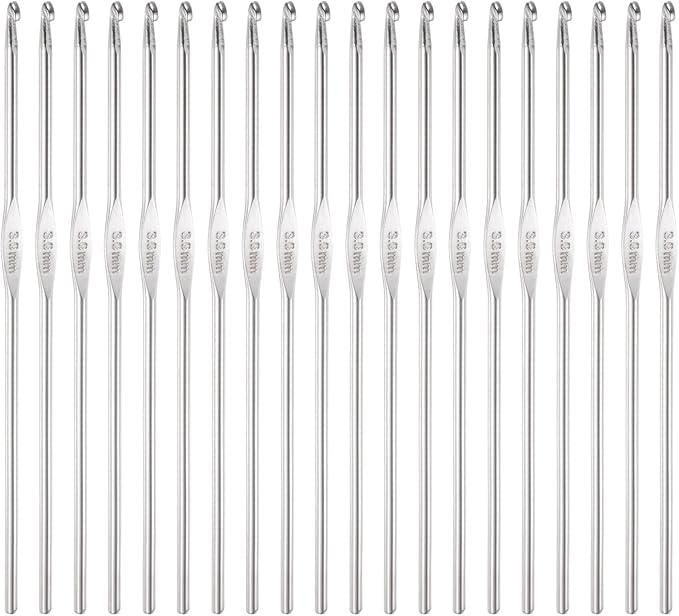 uxcell 20Pcs Crochet Hook Stainless Steel 3.0mm Metal Knitting Needles for DIY Craft Lace Yarn