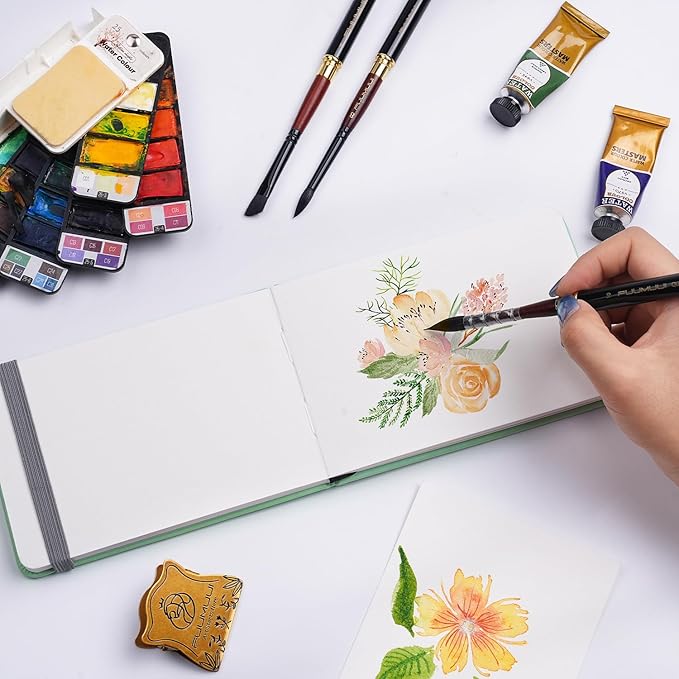 Watercolor Journal, Fuumuui 4"x6" Watercolor Sketchbook with 24 Sheets 140 LB (300 GSM) Cotton Paper for Painting, Drawing, Art Journaling, Sketchbook As Travel Notebook