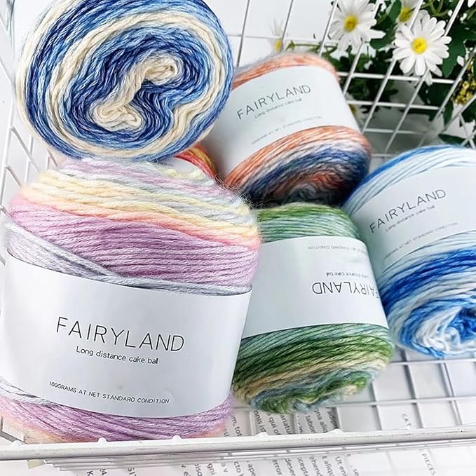 Yarn for Crocheting-Gradient Cake Yarn Ombré with Vibrant Colors-4x100g 60% Cotton 30% Acrylic 10% Wool,Colorful Soft Rainbow Cotton Perfect for Shawls,Scarves,Sweater and Blanket