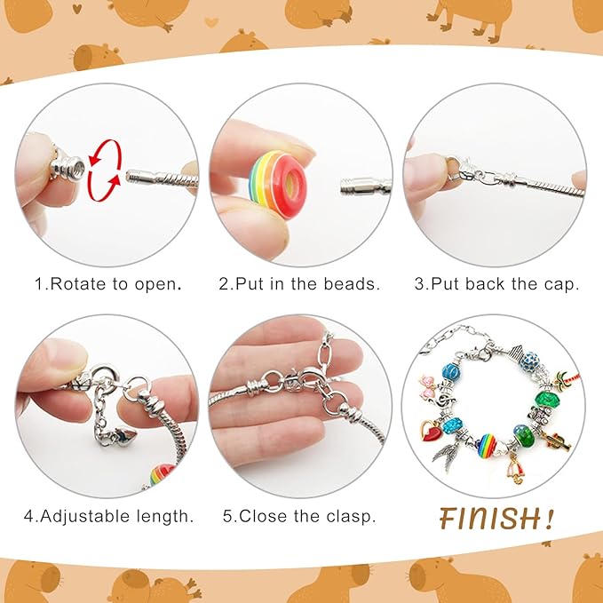 Rinziigo Capybara Kawaii Charm Bracelet Making Kit, Animal Jewelry Making Supplies Beads, Cute Crafts Gifts Set for Woman