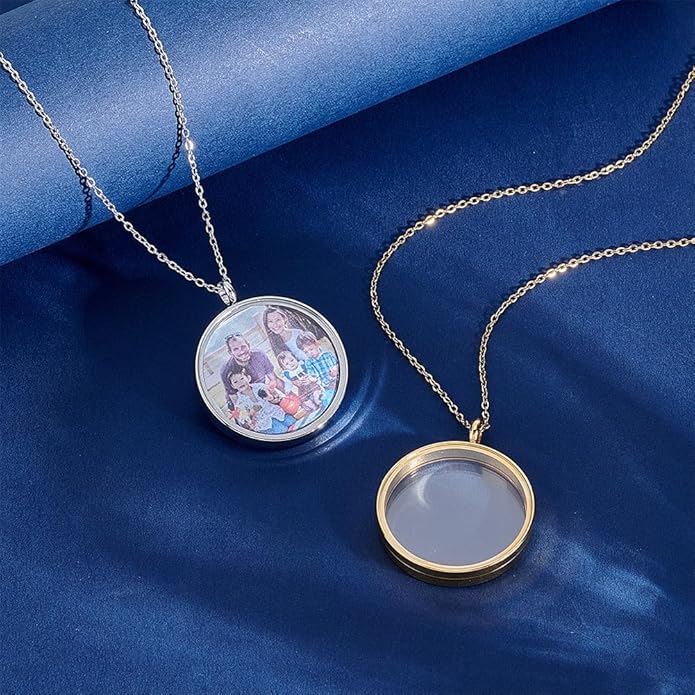 UNICRAFTALE 2 Sets 2 Colors Stainless Steel Memory Locket Charm Flat Round DIY Picture Photo Necklace Making Kit Crystal Photo Frame with Chain Necklace for Necklaces Jewelry Making