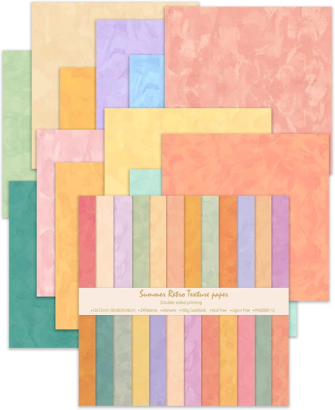 24 Sheets Scrapbook Paper 12" Double-Sided Photo Backdrop Patterned Craft Paper 160gsm for Junk Journals Greeting Cards Album Decoration(Boho Design B)