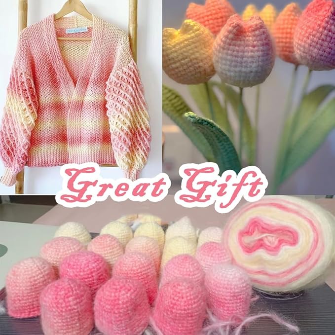 Yarniss 3 Skeins Cake Yarn for Crocheting, Gradient Cake Yarns 100g & 267 Yards,Ombre Yarns Cake Rainbow Cotton Yarn for Making Colorful Crafts-Pink Yellow Gradient
