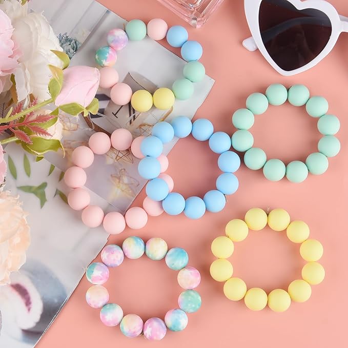ASTARON 100 Pcs 15mm Silicone Beads for Keychain Making, Yellow Green Blue Pink Silicone Bulk Round Beads for Bracelets Pens Crafts