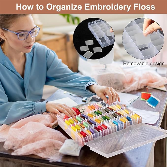 Embroidery Floss Organizer,36 Grid - 100 Bobbins + Winder +4 Stickers – Embroidery Thread Organizer for Craft & Small Items (Floss Winder&Beads) Storage