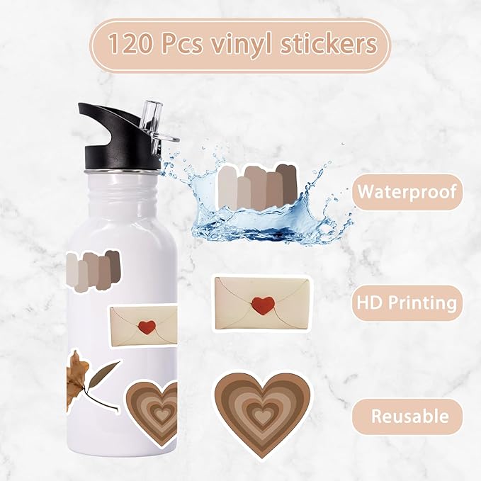 120Pcs Vintage Stickers, Scrapbook Aesthetic Sticker, Scrapbooking Supplies, Daily Planner, Waterproof for Water Bottles, Handbook, Junk Diary Stickers for Teens Adults, DIY Paper Crafts