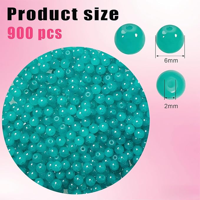 6mm Round Glass Beads for Jewelry Making, 900Pcs Glass Seed Beads for Bracelets, DIY Crafts (Turquoise)