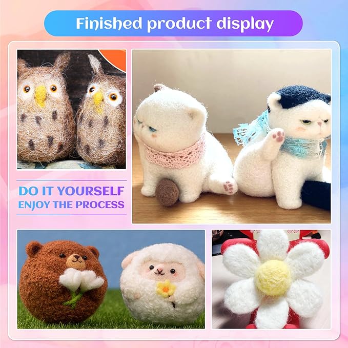 Mayboos Needle Felting Kit, 50 Colors Wool Roving Set, Needle Felting Starter Kit for Beginners with Wool Felting Tool Mat Needle Felting Supplies for DIY Crafts Home Decoration