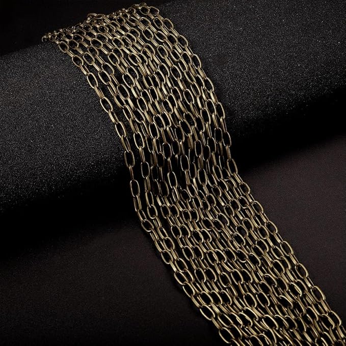 SUNNYCLUE 16.4Feet/ 5m Antique Bronze Curb Cable Chain Link Necklace Paperclip chain Large 20Pcs Brass Lobster Claw Clasps 50Pcs Brass Jump Rings Jewelry Chains for Jewelry Making Supplies DIY Craft