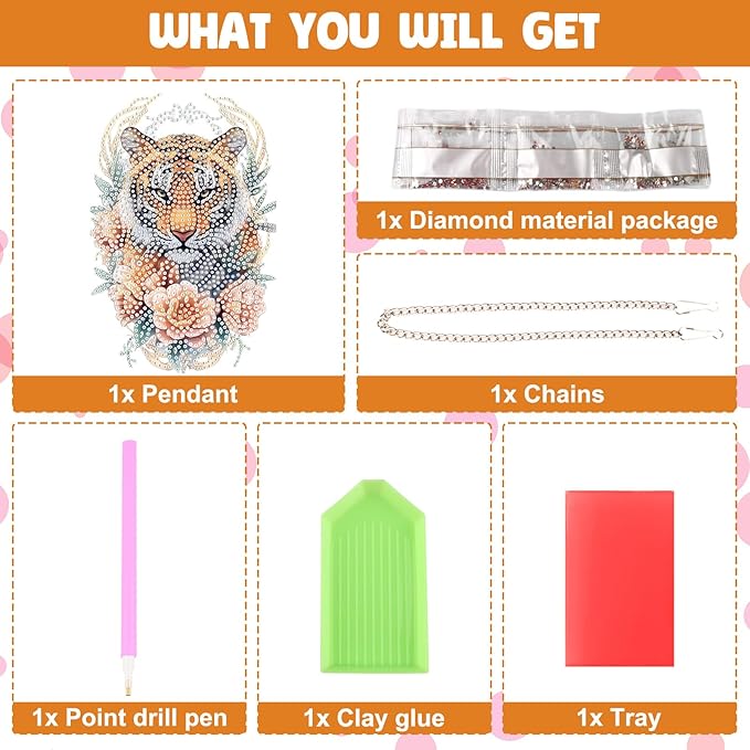 NAIMOER DIY Hanging Diamond Art Kits for Adults, Tiger Diamond Painting Kits, Special Shaped Rhinestone, Acrylic 5D Gem Art Craft Window Pendants Home Garden Wall Hanging Ornament Kits