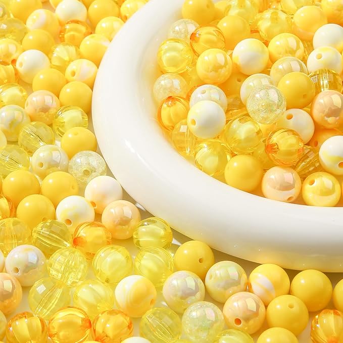 16mm Acrylic Beads 100pcs Yellow Focal Spacer Bead Chunk Bubblegum Beads for DIY Crafting Necklace Bracelet Jewelry Making Keychain (Yellow)