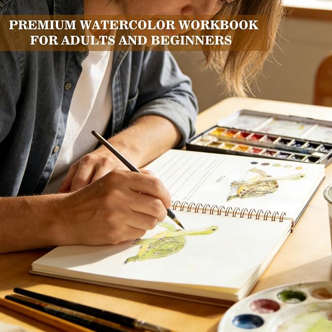 Watercolor Workbooks Coloring Book Beginner Friendly Painting Kit Easy Nature Scenes Paint Set Art Crafts for Creative Exploration Gift for Adults (Birds Series, with Palette)