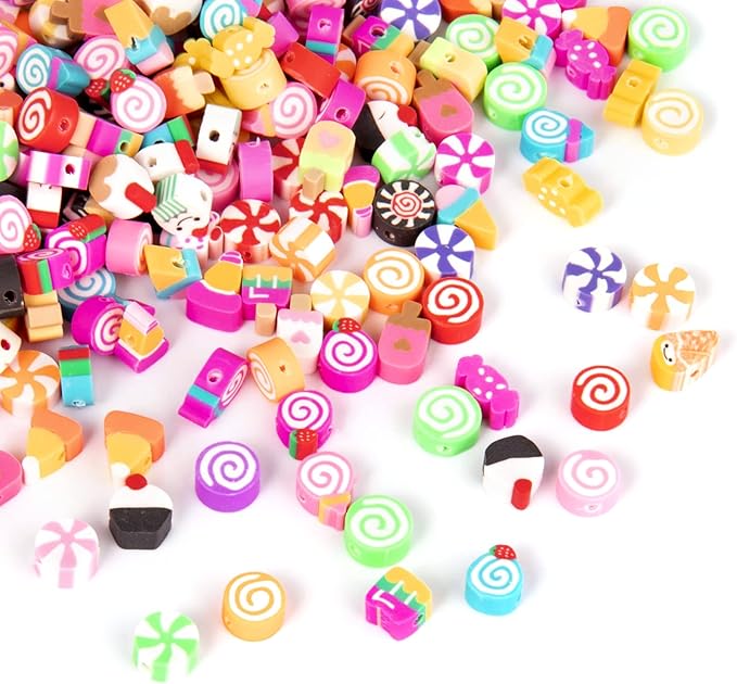 200PCS Colorful Candy Polymer Clay Beads 10mm Mixed Candy Ice Cream Spacer Beads Handmade Polymer Clay Beads Kit Bulk for Jewelry Making DIY Bracelet Necklace