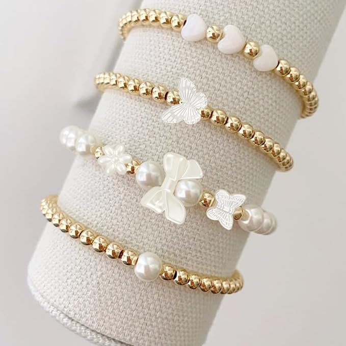 1206 Pcs Pearl Beads for Bracelet Making Kit Gold Spacer Beads for Jewelry Making Pearl Flower Butterfly Bracelet Bead Charms Necklace Earrings DIY Craft for Adult Pearls Heart Bead for Crafting