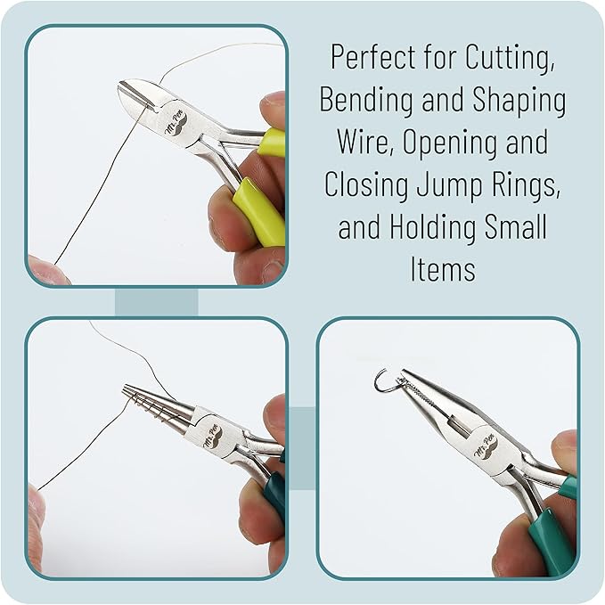 Mr. Pen- Jewelry Pliers Set, 3 Pack, Shades of Green, Rubber Handle & Ergonomic Design, Mini Pliers for Jewelry Making Tools, Small Wire Cutters for Crafting
