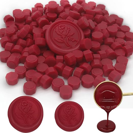 250pcs Wax Seal Beads Red, Andotopee Premium Sealing Wax Beads for Stamp Seals, Octagon Seal Stamp Pellets Refill Pack for Wedding Invitation, Letter Envelope, Scrapbook DIY Crafts (Red)
