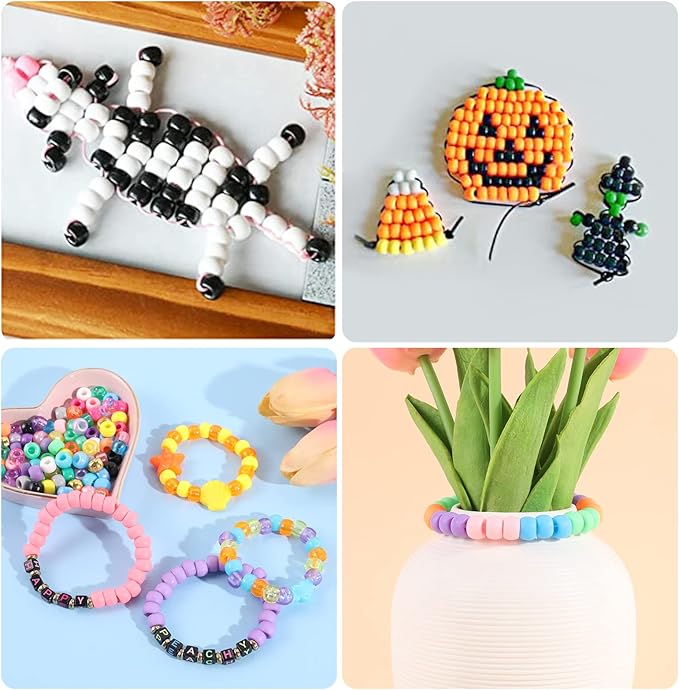 Miss Rabbit 24 Color Pony Beads for Jewelry Making, Hair Beads for Braids with Hair Beaders, Rainbow Kandi Bracelets Kit for Bracelet Making for Women DIY Crafts Friendship Bracelets Making Kit Gift