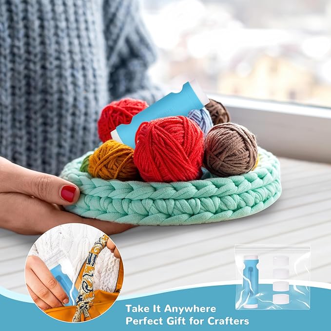 Crochet Loop Guide for Beginners, Durable Plastic 4" Crochet Holder with 6 Replaceable Sponges, Reusable Yarn Guide Tool Accessories for All Yarn Types, Easy Start Crochet Ring Aid (Blue)