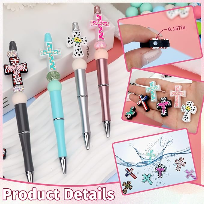 12pcs Cross Silicone Focal Beads, Focal Beads for Pens，Keychain Making, Bracelet, Necklace Crafts, Bulk for DIY（Cross）